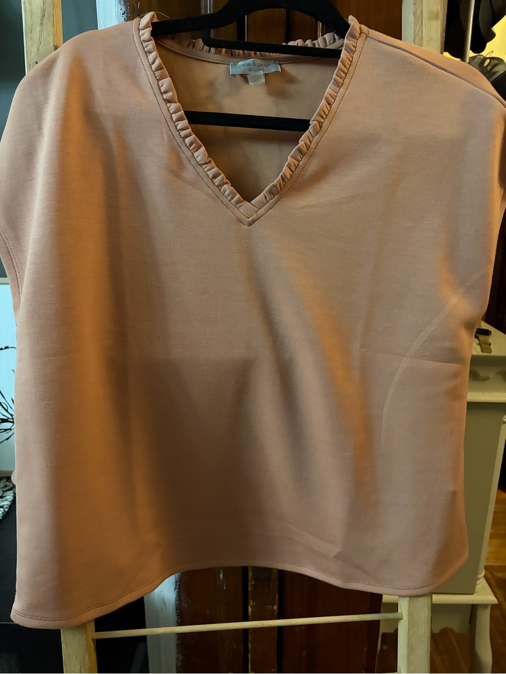 Women’s Large V-Neck Ruffle Trim Top Peachy Blush